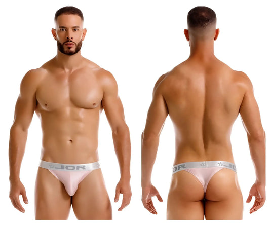 Light pink jor 2253 bright thongs with silver waistband featuring jor logo and star emblem