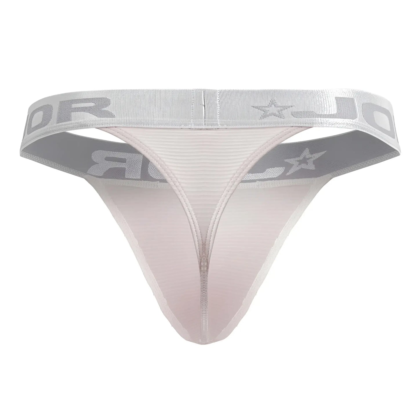 Silver and white thong with ribbed waistband featuring jord brand name and star motifs from jor 2253 bright thongs pink collection