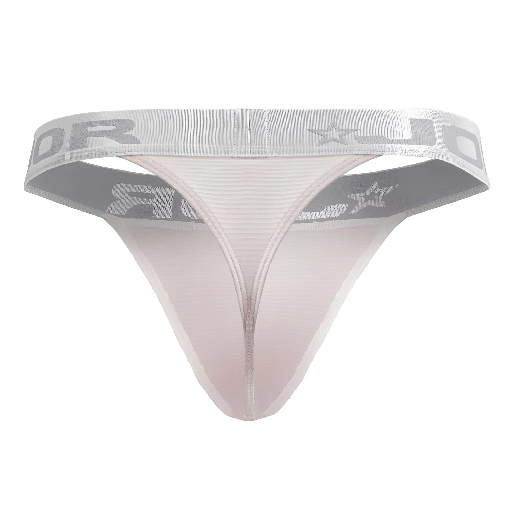 Silver and white thong with ribbed waistband featuring jord brand name and star motifs from jor 2253 bright thongs pink collection
