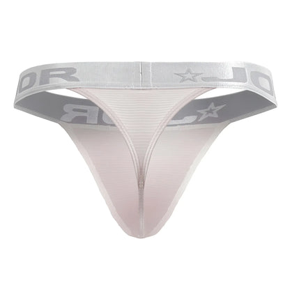 Silver and white thong with ribbed waistband featuring jord brand name and star motifs from jor 2253 bright thongs pink collection