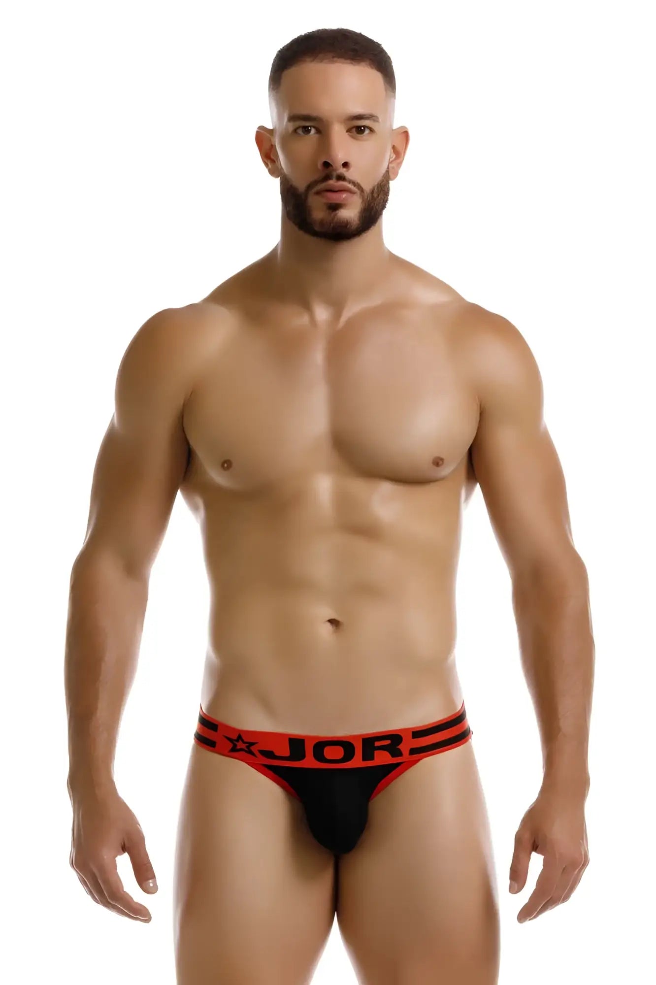 Black jor 2255 rush bikini briefs with red trim and star logo offering comfortable stylish underwear