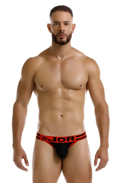 Black jor 2255 rush bikini briefs with red trim and star logo offering comfortable stylish underwear