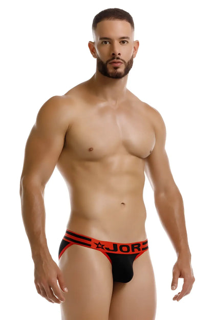 Black jor 2255 rush bikini underwear with bold red trim and star logo in black color