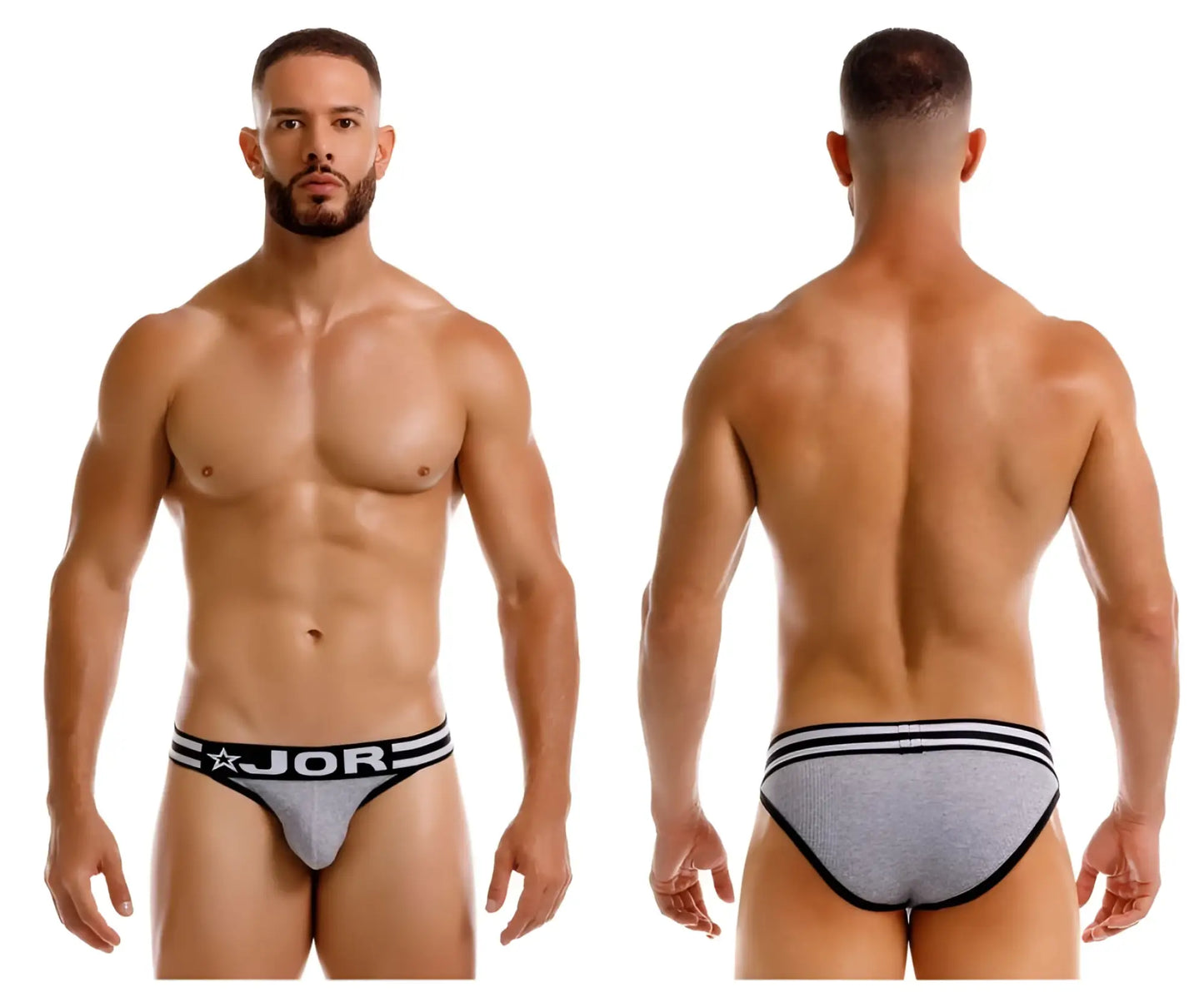 Gray jor 2255 rush bikini briefs with black trim and star logo on waistband for comfortable everyday wear