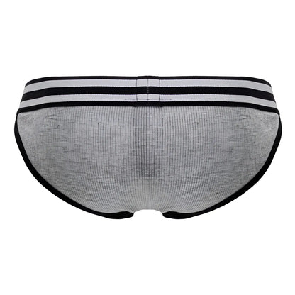 Gray ribbed briefs with black trim and two horizontal waistband stripes from jor 2255 rush bikini collection