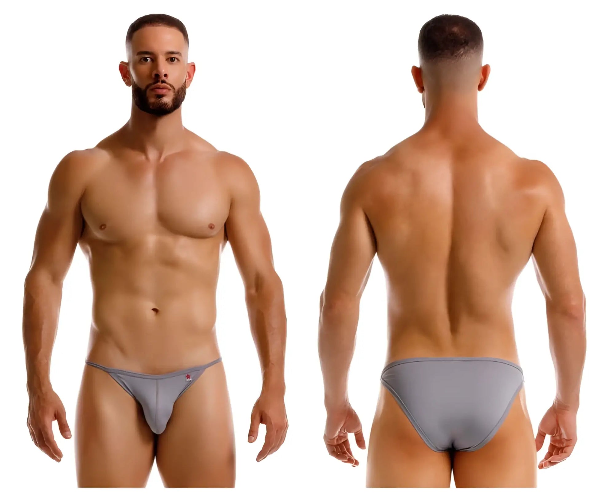 Gray jor 2257 axel bikini athletic briefs with subtle logo on left hipband designed for active use