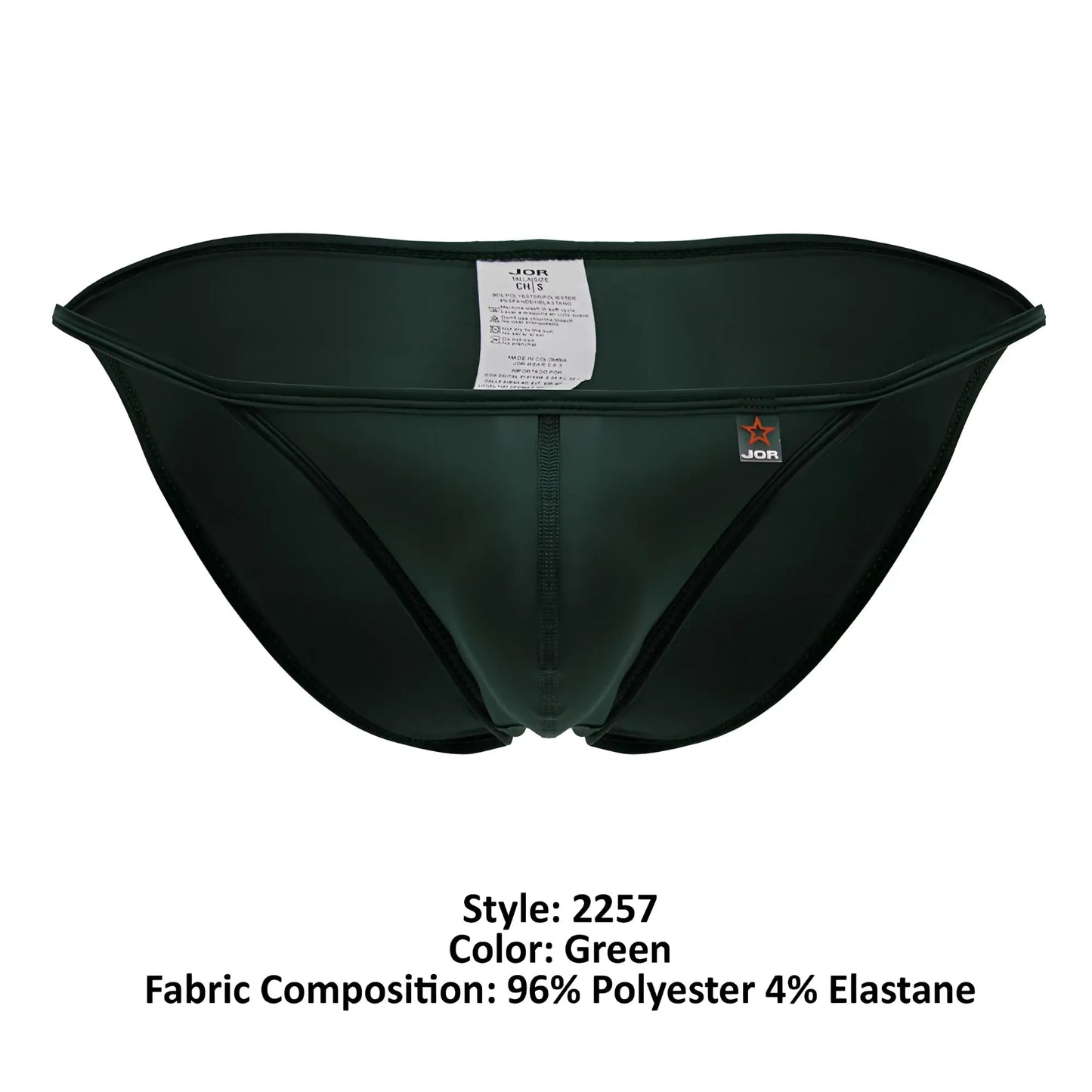 Dark green jor 2257 axel bikini swim trunks with sleek form-fitting design made of 96% polyester and 4% elastane