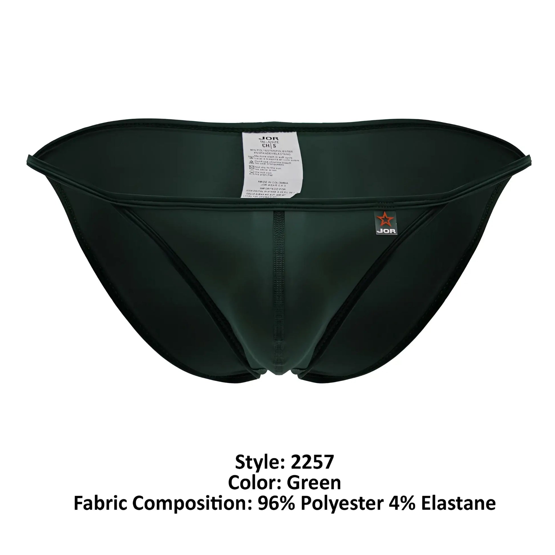 Dark green jor 2257 axel bikini swim trunks with sleek form-fitting design made of 96% polyester and 4% elastane
