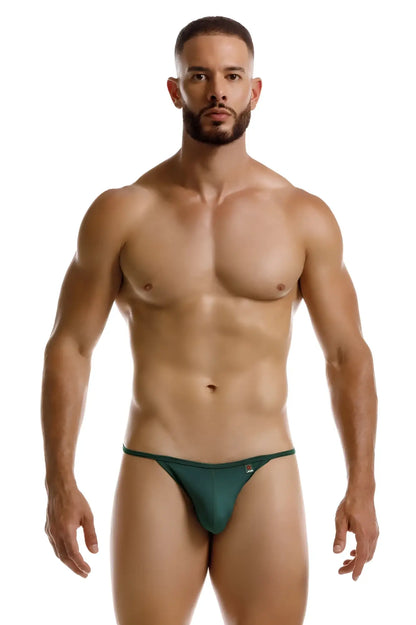 Dark green form-fitting thong bikini with subtle jor brand logo on the side in axel 2257 style