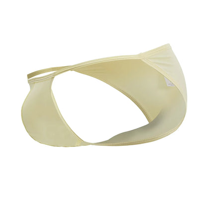 Cream-colored smooth-textured thong made of stretchy fabric with a minimalist design from JOR 2257 Axel Bikini yellow line