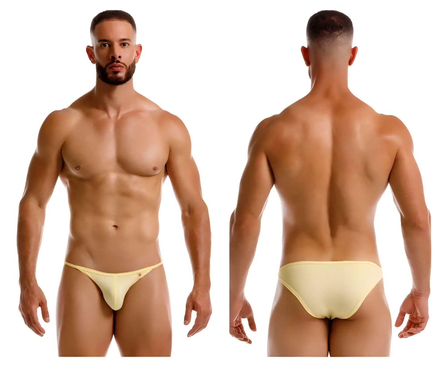 Jor 2257 Axel bikini in pale yellow with a form-fitting brief style and subtle red logo on the front