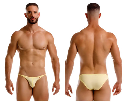 Jor 2257 Axel bikini in pale yellow with a form-fitting brief style and subtle red logo on the front