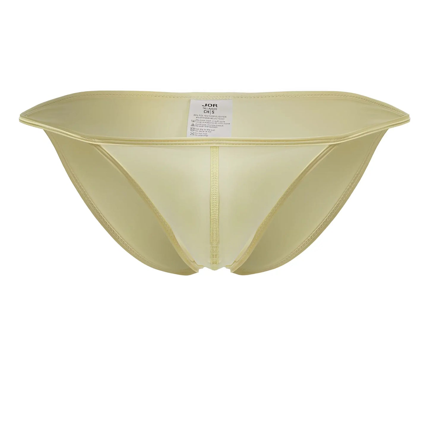 Jor 2257 axel bikini in pale yellow sheer mesh brief with central zipper and reinforced seams front view