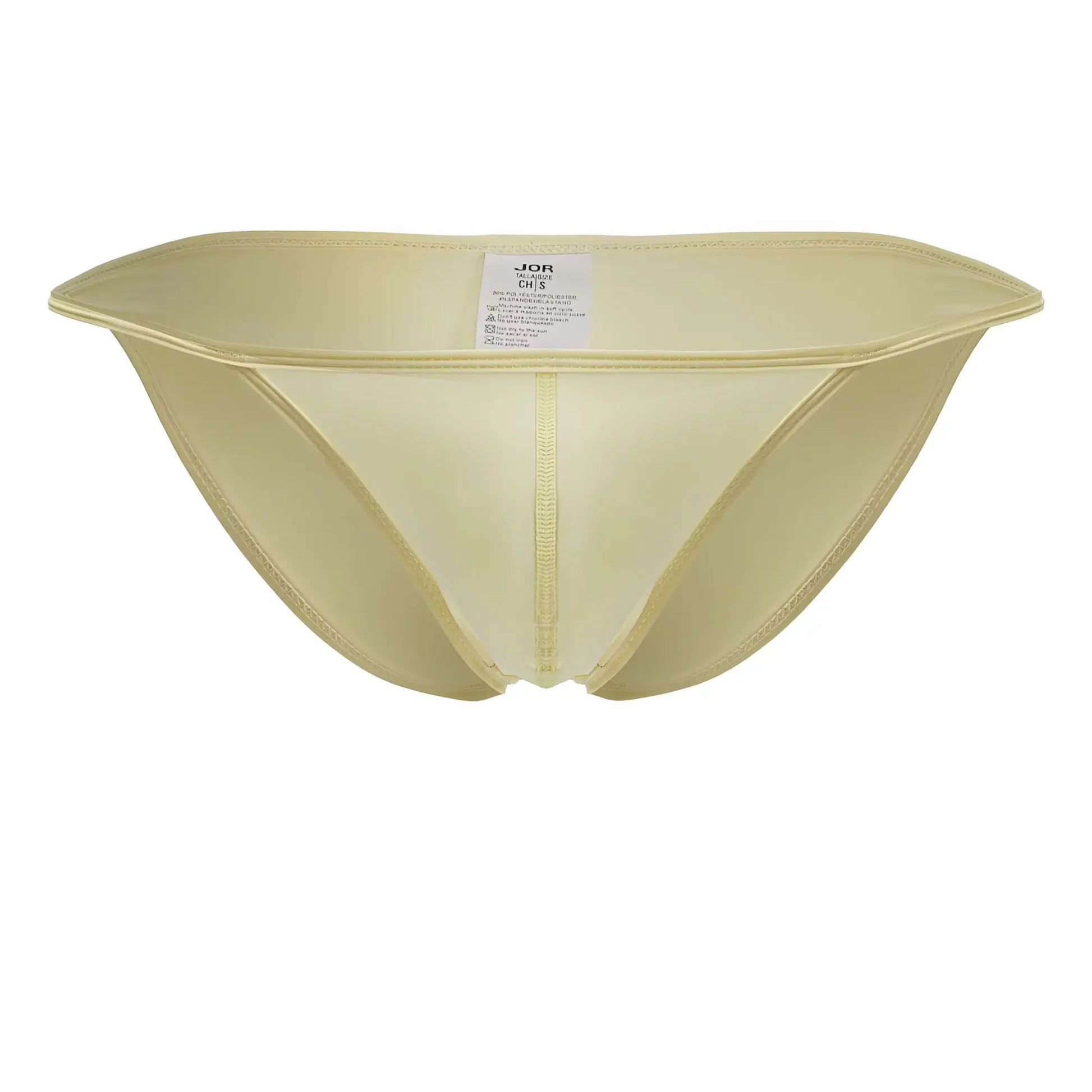 Jor 2257 axel bikini in pale yellow sheer mesh brief with central zipper and reinforced seams front view
