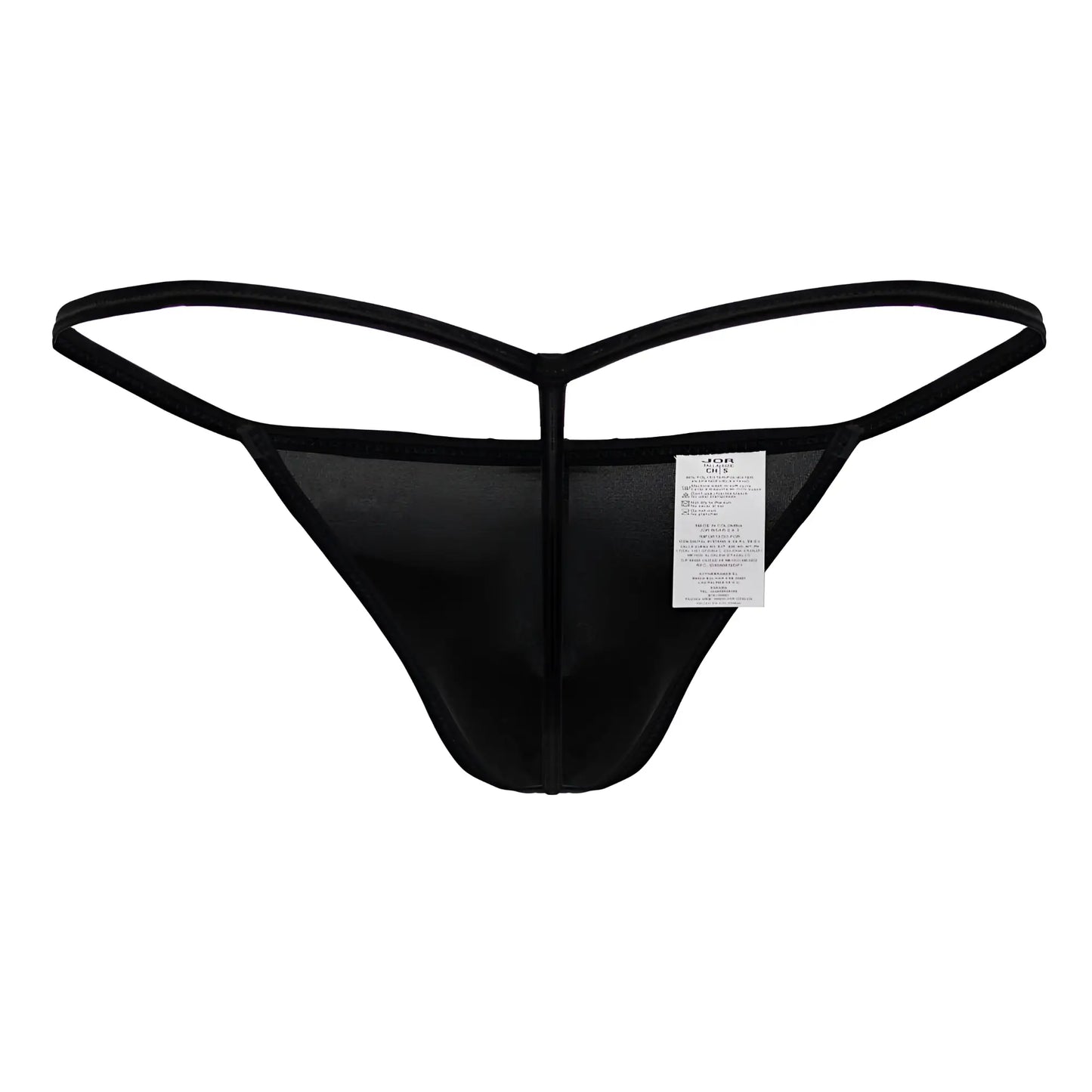 Black JOR 2258 Axel G-string thong with sheer mesh front solid fabric back and thin elastic straps shown from back