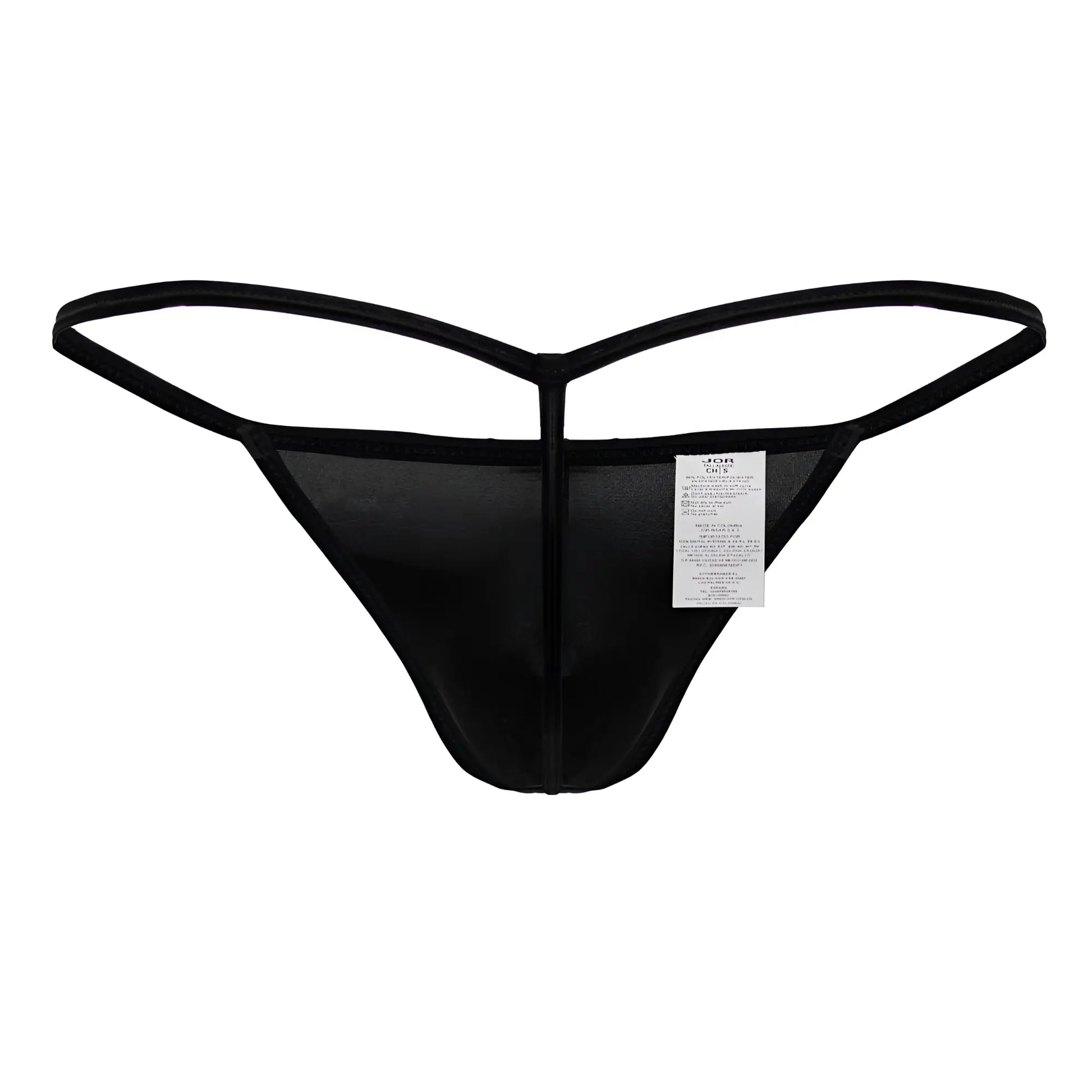 Black JOR 2258 Axel G-string thong with sheer mesh front solid fabric back and thin elastic straps shown from back