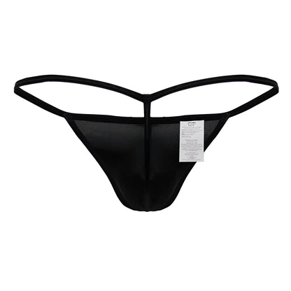 Black JOR 2258 Axel G-string thong with sheer mesh front solid fabric back and thin elastic straps shown from back