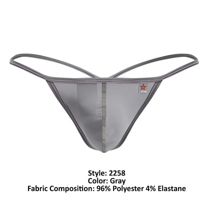Gray jor 2258 axel g-string thong with thin supportive straps and a sheer front panel for comfortable wear