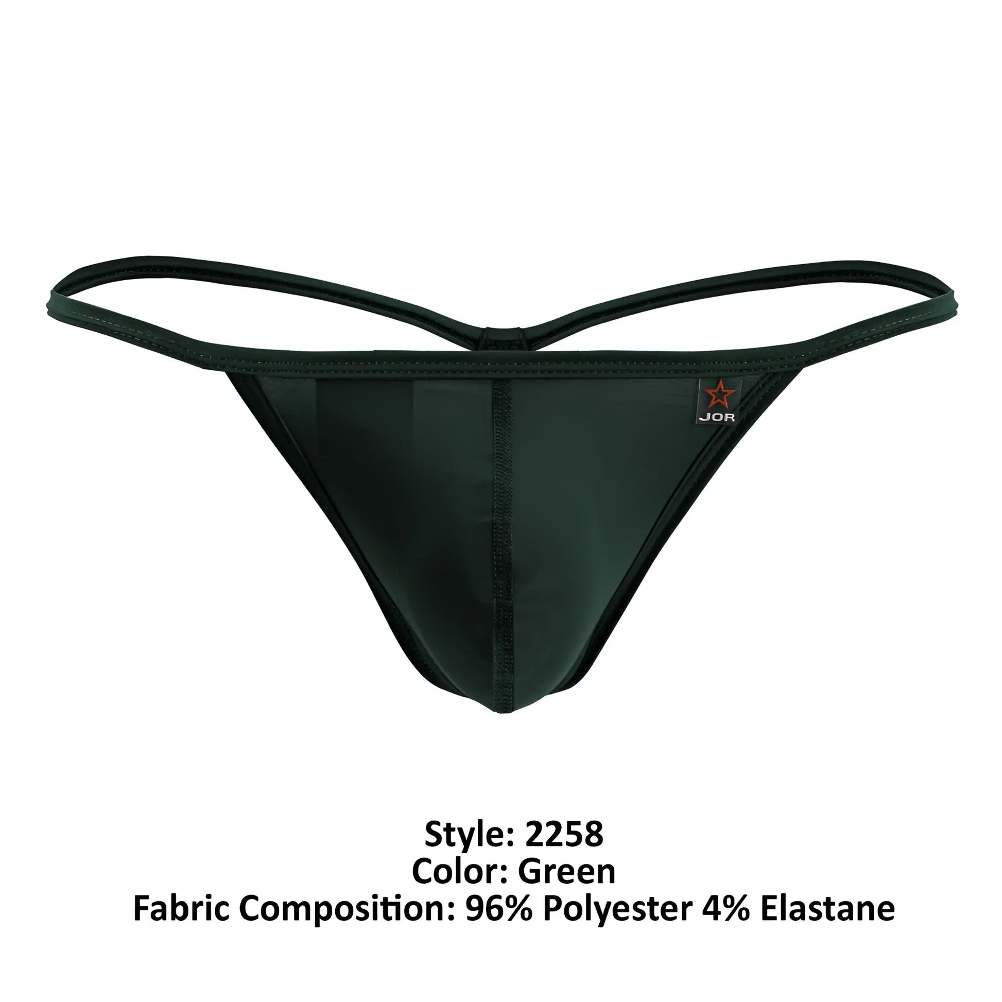 Black green jor 2258 axel g-string thong with thin crossed back straps and smooth stretchy fabric shown from back