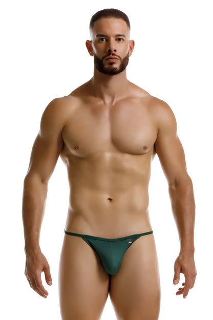 Dark green form-fitting jor 2258 axel g-string thong with small logo on the left hipband showing back side