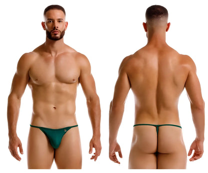 Dark green jor 2258 axel g-string thong with small logo on left hipband shown from back side
