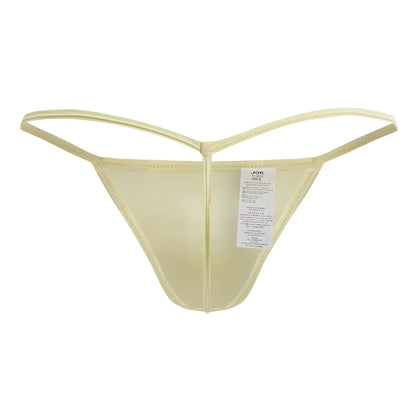 Jor 2258 axel g-string yellow sheer mesh thong with thin straps and central seam shown from the back side