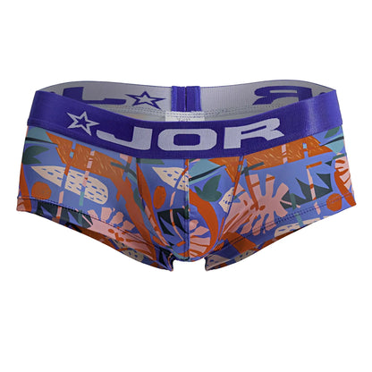 Jor 2269 south trunks color printed purple and blue patterned men’s briefs with tropical leaf and star designs
