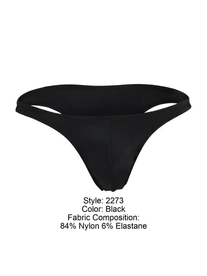 Black thong made of 84% nylon and 6% elastane from jor 2273 travel swim bikini color black shown from the back side