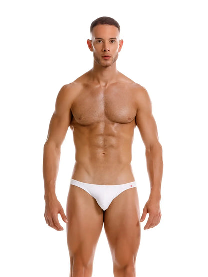 White jor 2273 travel swim bikini briefs with subtle red logo on waistband ideal for swimwear use