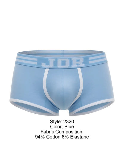 Light blue jor 2320 college trunks men’s briefs with white trim and elastic waistband in soft fabric