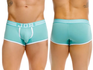 Mint green JOR 2320 college trunks briefs with white trim and three horizontal stripes on the waistband