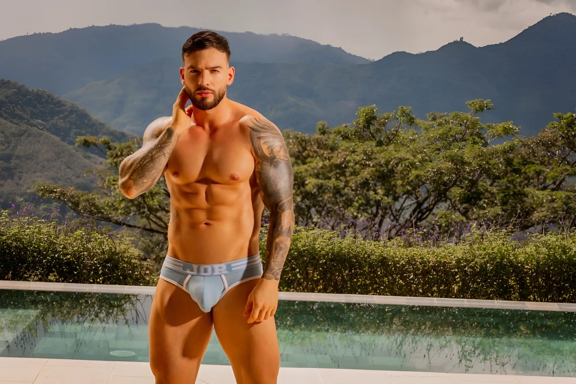 Light blue jor 2321 college briefs with subtle logo on waistband made from soft breathable fabric
