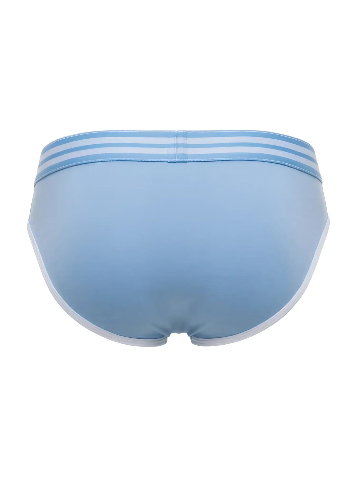 Light blue jor 2321 college briefs with white trim and three horizontal stripes on the waistband