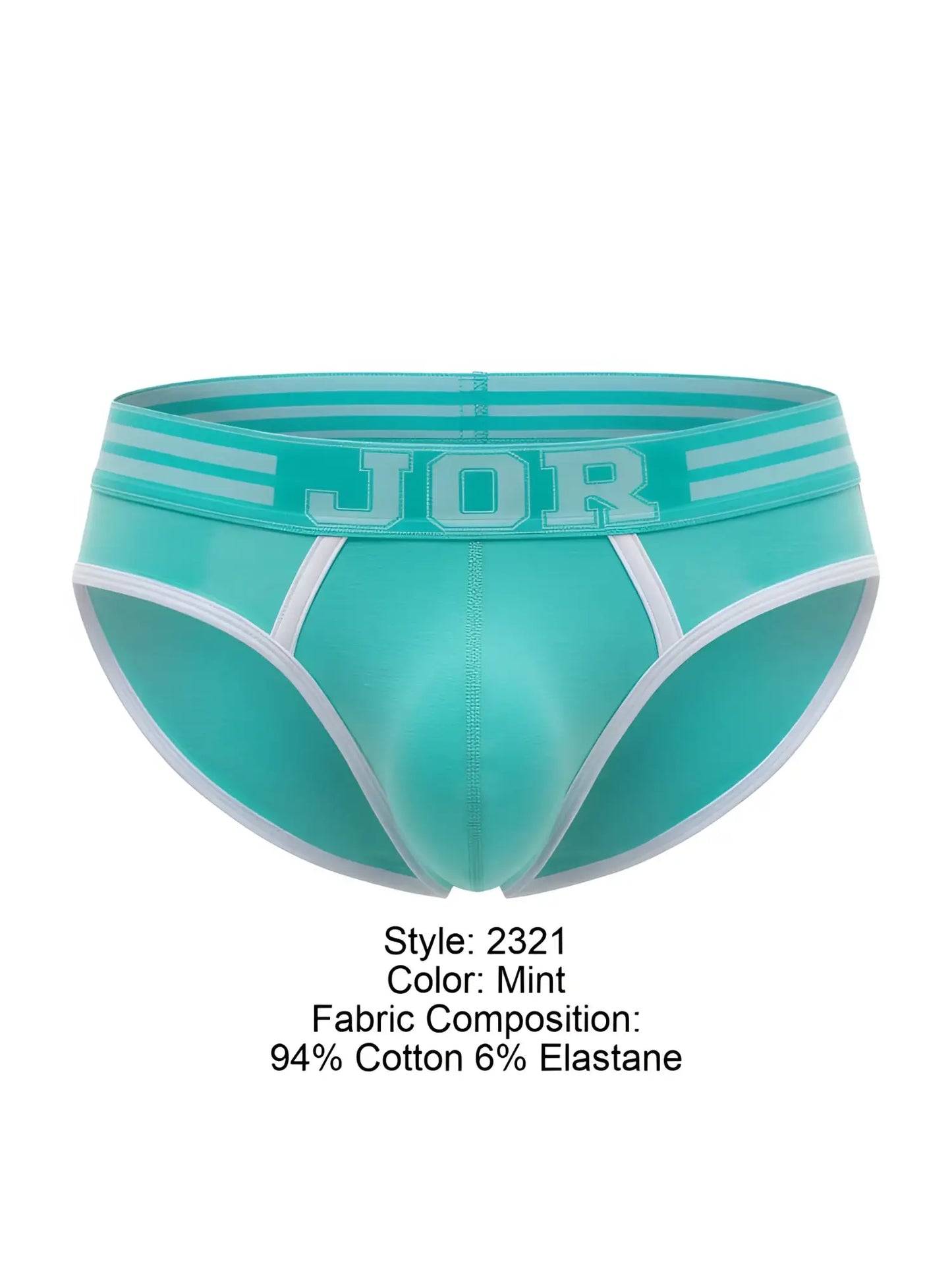 Mint-colored jor 2321 college briefs with white trim and three waistband stripes in breathable fabric for men