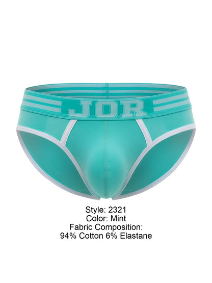 Mint-colored jor 2321 college briefs with white trim and three waistband stripes in breathable fabric for men