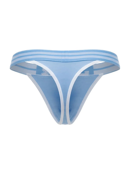 Light blue JOR 2323 college thong with white trim and striped waistband in lightweight breathable fabric