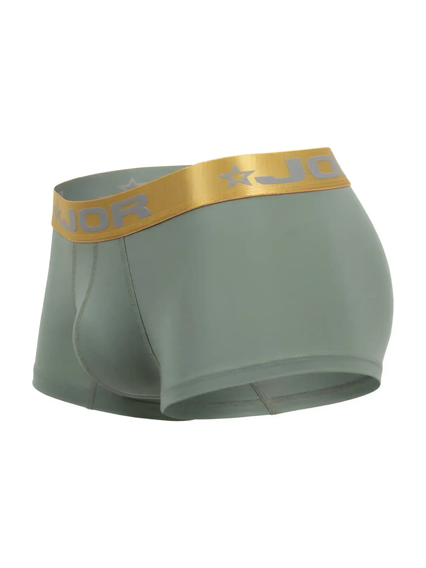 Mint green jor 2326 soho trunks boxer briefs with gold elastic waistband featuring jo logo and star emblem
