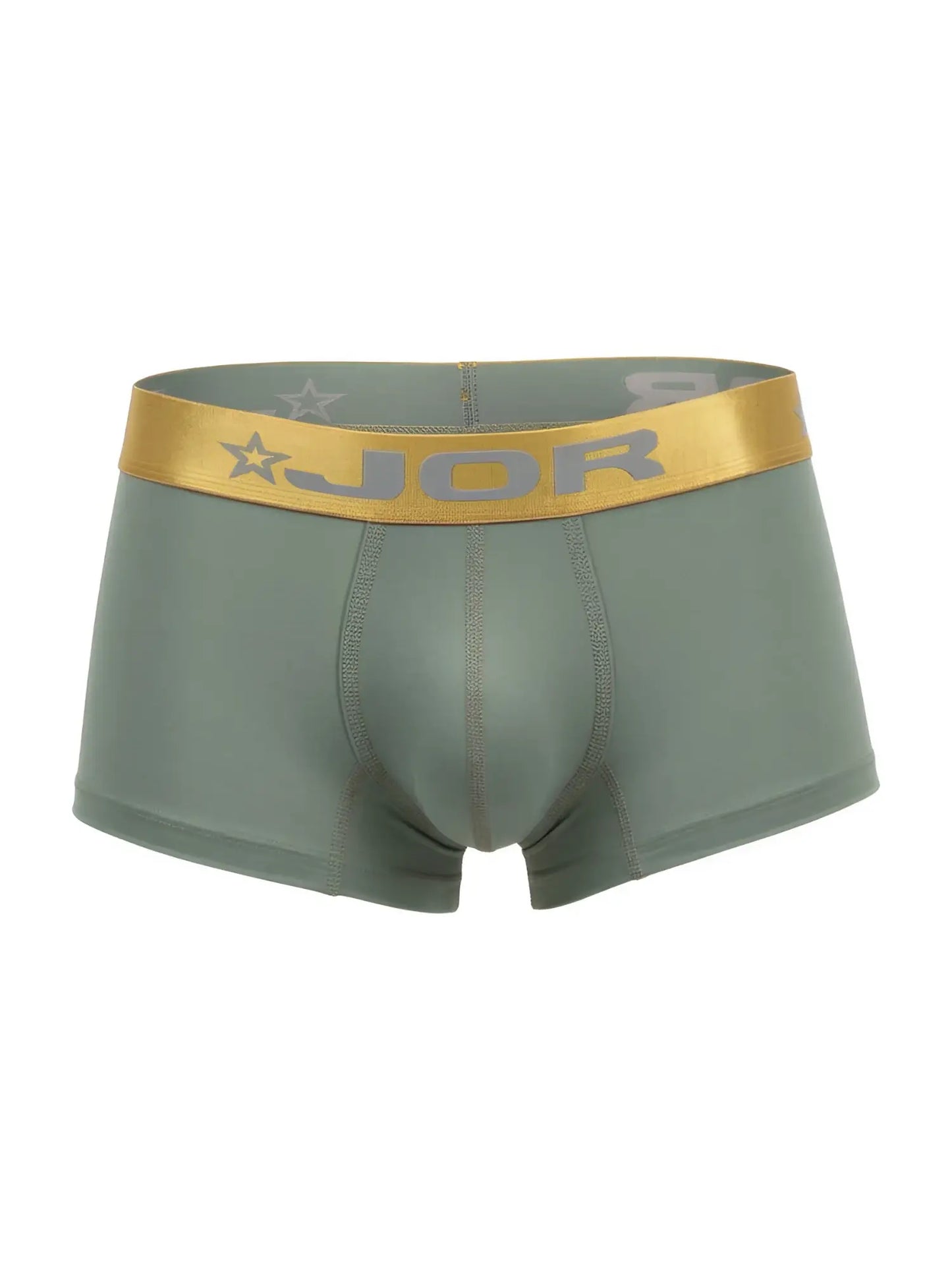 Olive green jor 2326 soho trunks boxer briefs with gold elastic waistband featuring brand logo and star design