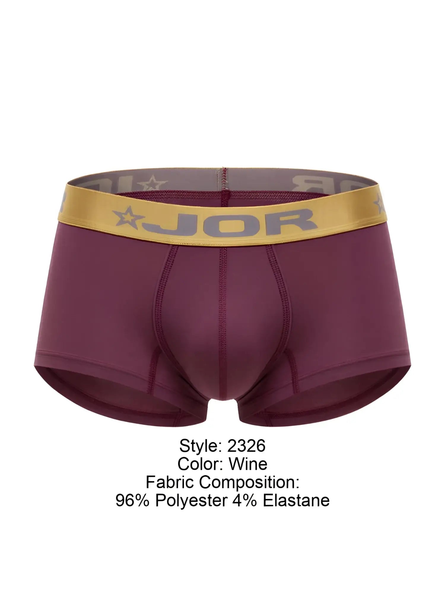 Wine-colored jor 2326 soho trunks men’s boxer briefs with gold elastic waistband and star logo motifs