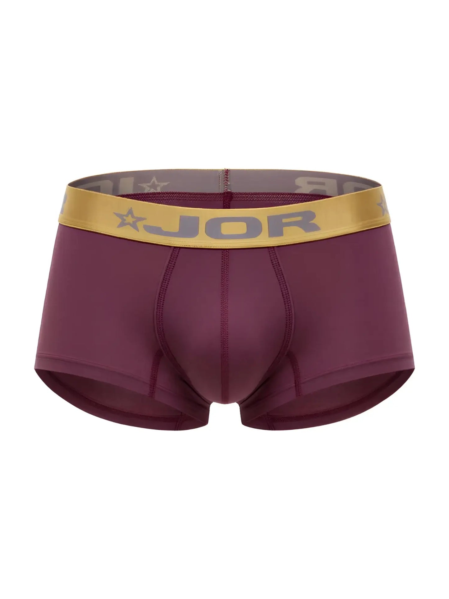 Maroon JOR 2326 Soho trunks boxer briefs with a gold waistband featuring the brand name and star logo