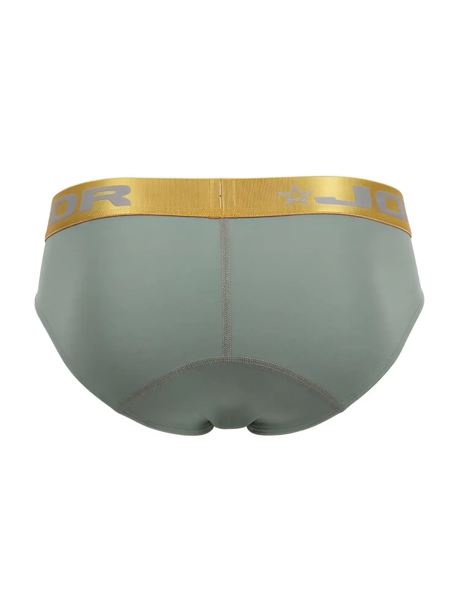Olive green jor 2327 soho briefs with gold elastic waistband and silver jq logo on men’s sleek underwear