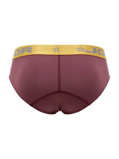 Maroon jordan soho briefs with yellow waistband featuring logo and star motifs in jor 2327 color wine