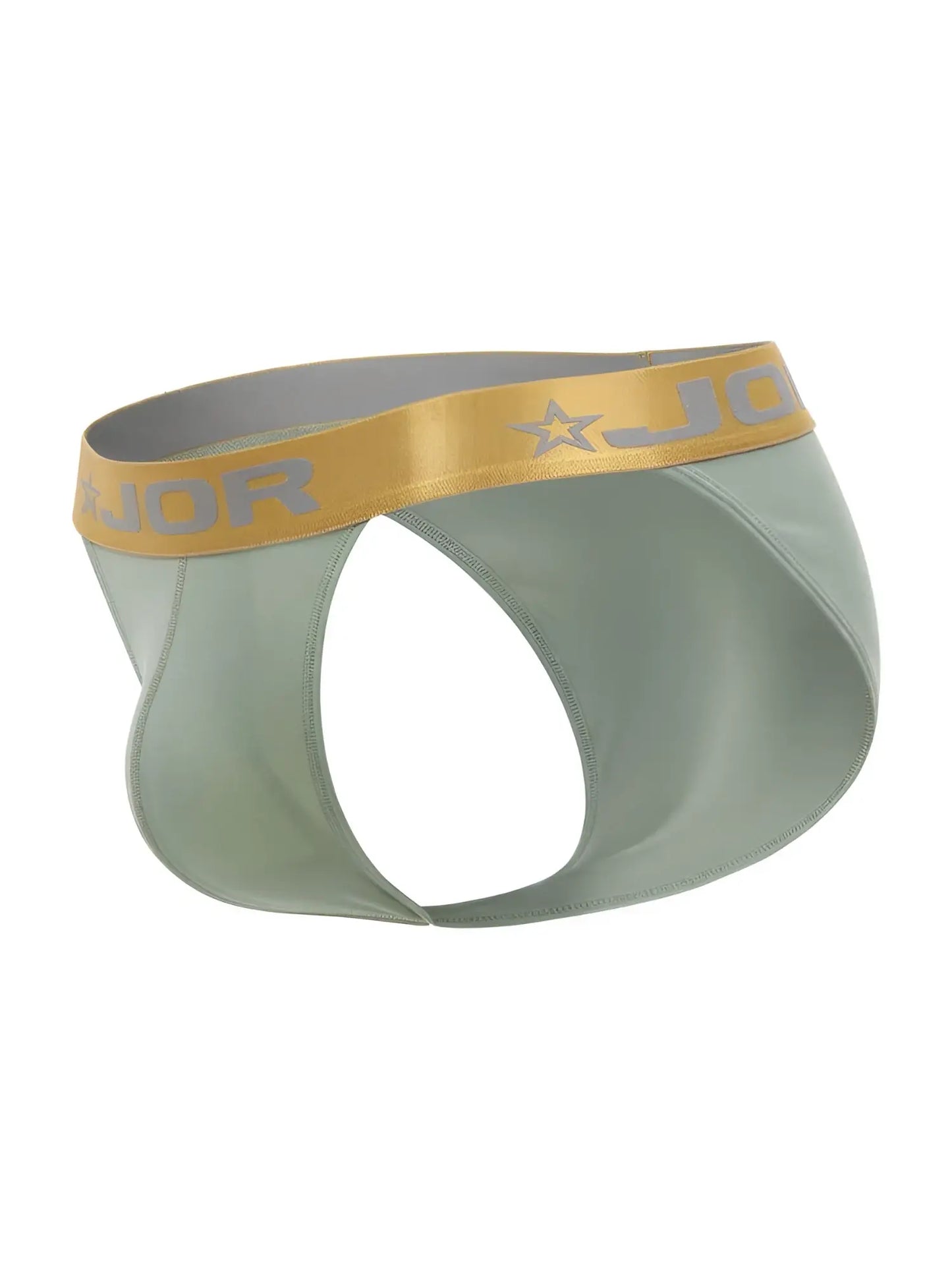 Light green sleek form-fitting jor 2328 Soho bikini briefs with gold elastic waistband and star emblem