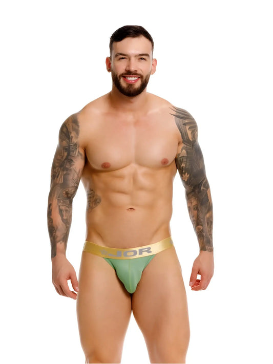 Mint green Dior branded Soho bikini briefs with gold waistband featuring comfortable stretch fabric