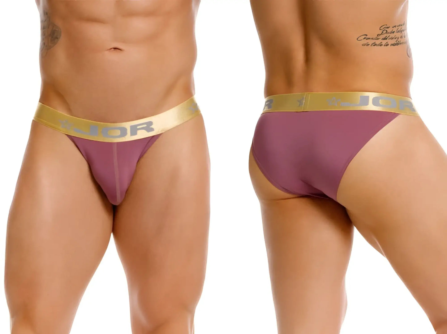 Purple jor 2328 Soho bikini briefs with gold elastic waistband in wine color for stylish comfortable wear