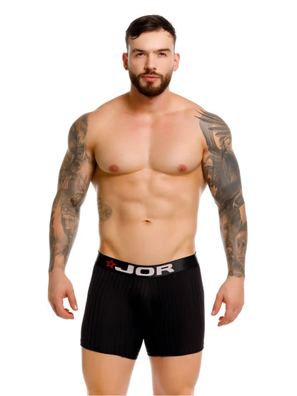 Black jor 2329 cronos boxer briefs with ribbed texture and contrasting elastic waistband featuring jor logo