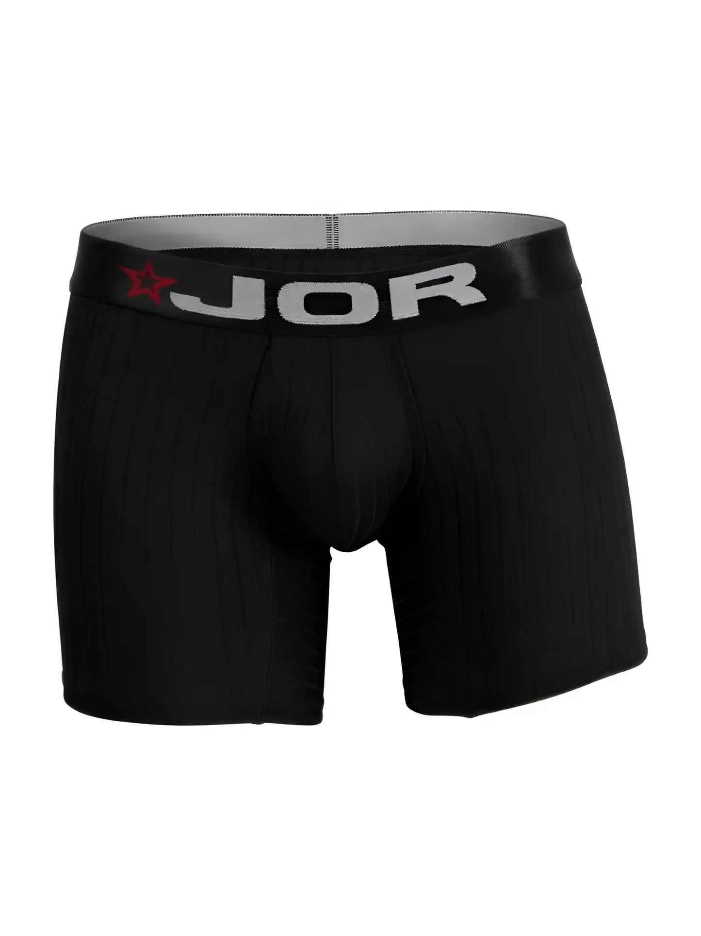 Black jor 2329 cronos boxer briefs with gray waistband featuring brand name and red star logo in front view
