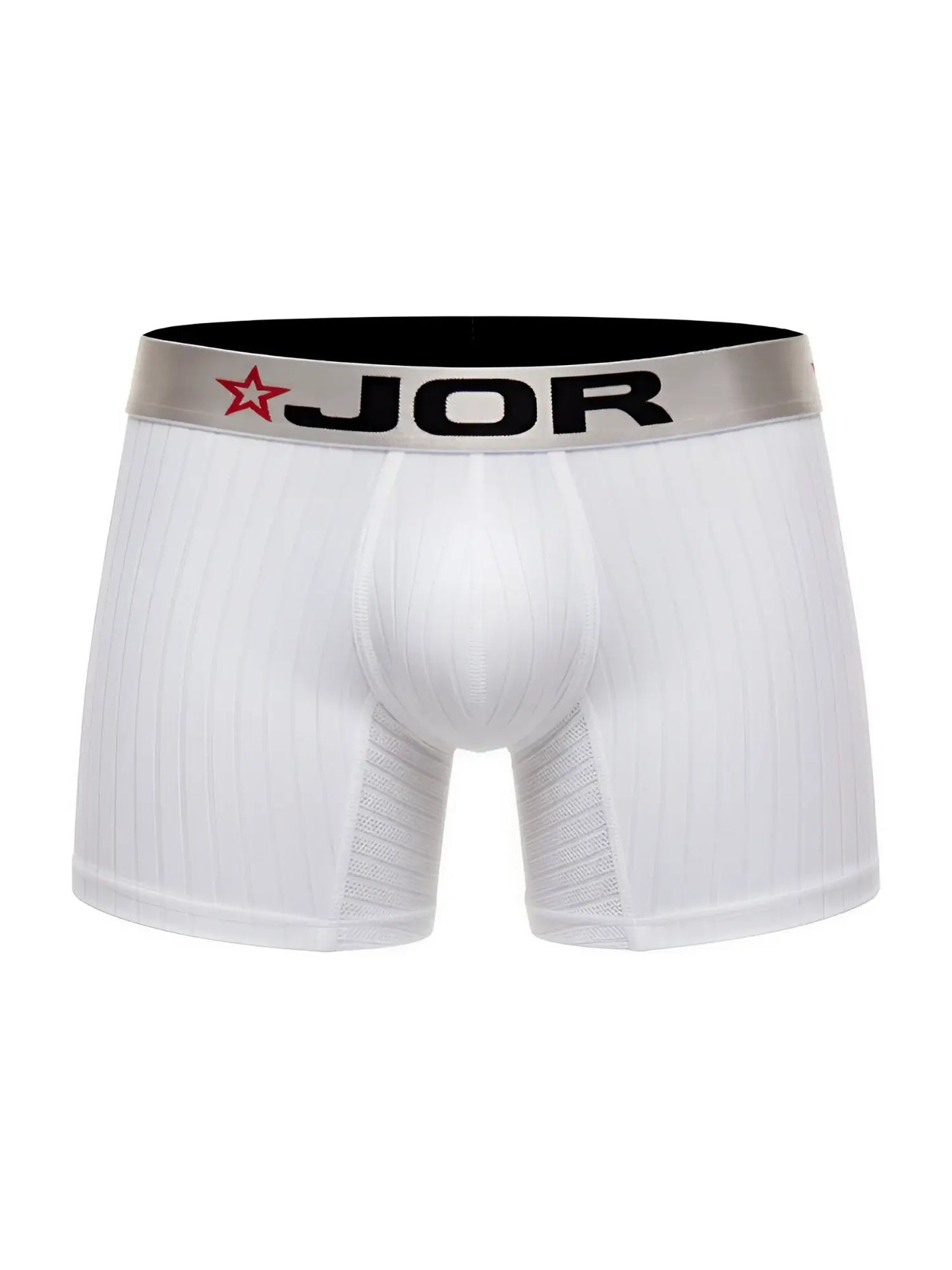 White jor 2329 cronos boxer briefs with silver waistband featuring brand logo and red star for comfortable wear