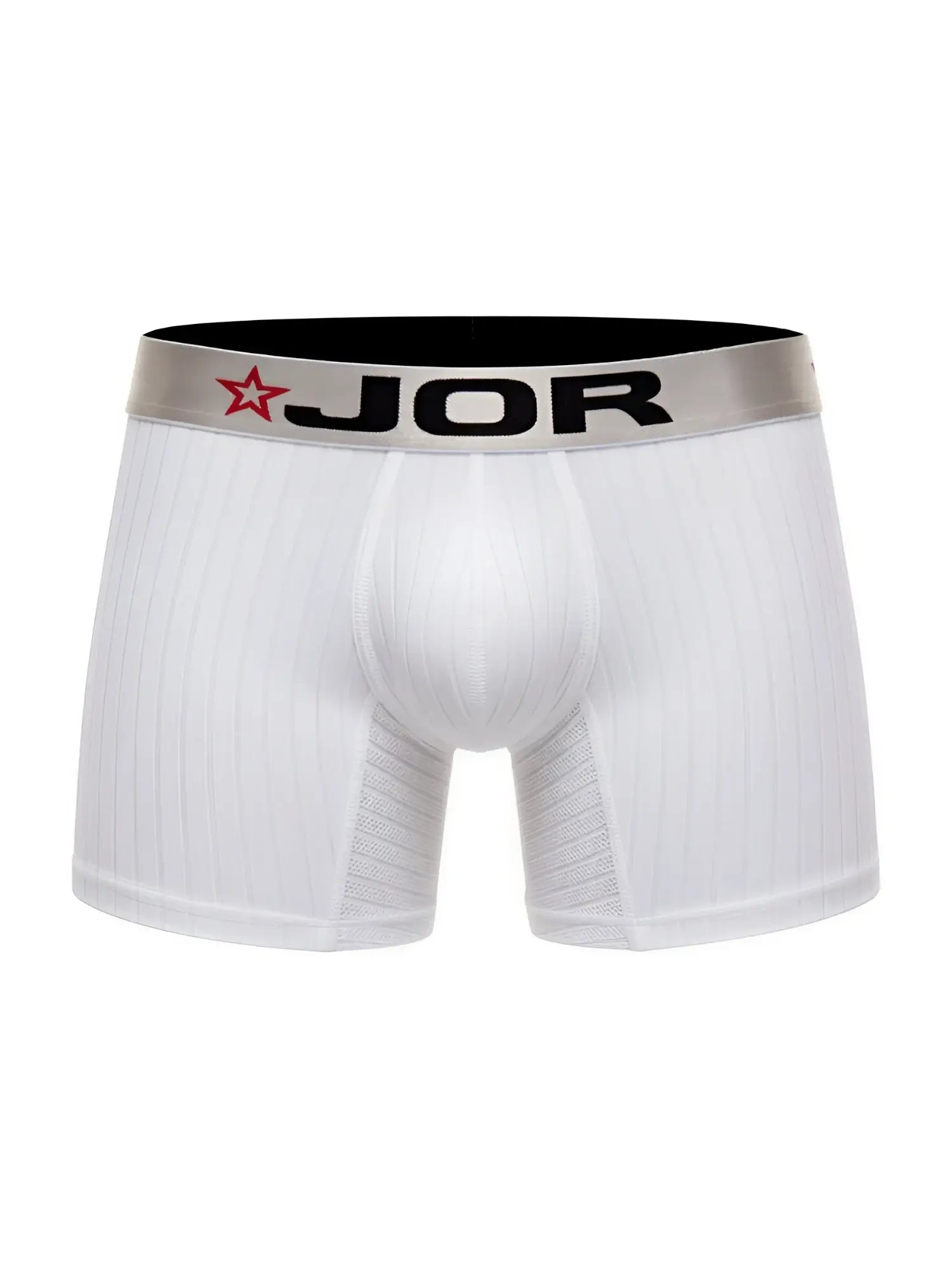 White jor 2329 cronos boxer briefs with silver waistband featuring brand logo and red star for comfortable wear