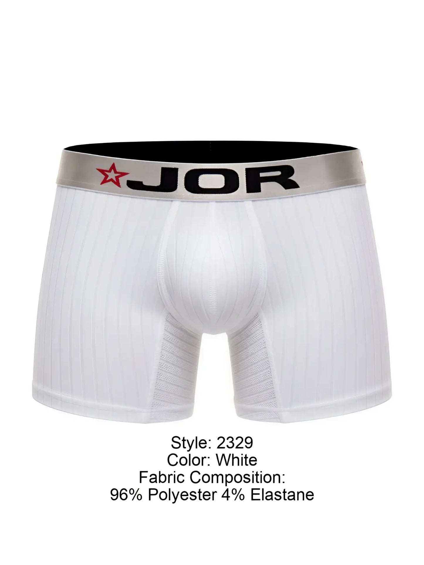 White jor 2329 cronos boxer briefs with silver waistband red star logo made of 96 polyester 4 elastane